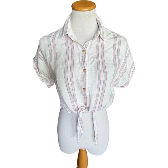 Womens Gianni Bini GB Striped Knot Front Button Down Striped Top - Sz S - Picture 1 of 1